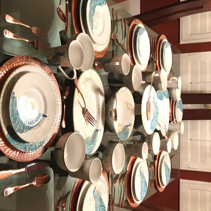 222 Fifth Peacock Garden 16-Piece Blue Porcelain Dinnerware Set